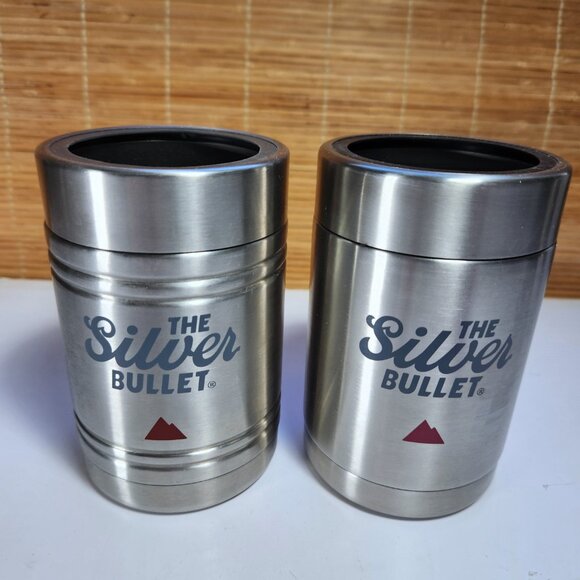 Coors Light Silver Bullet Beer Can Bottle Koozie Coozie Stainless Steel Black 2 - Picture 1 of 9